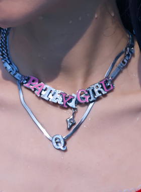 分裂生长*DIY字母定制项链锆石甜酷粉红多巴胺女锁骨链视觉系闺蜜