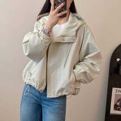 2026春季米派8803新款韩版宽松休闲百搭连帽抽绳显瘦短款风衣外套