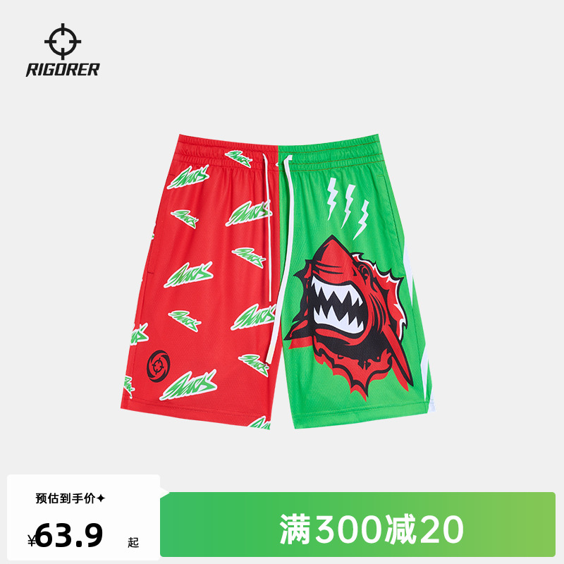 准者印花运动短裤2025夏季新款透气四分裤撞色针织宽松潮流花裤子