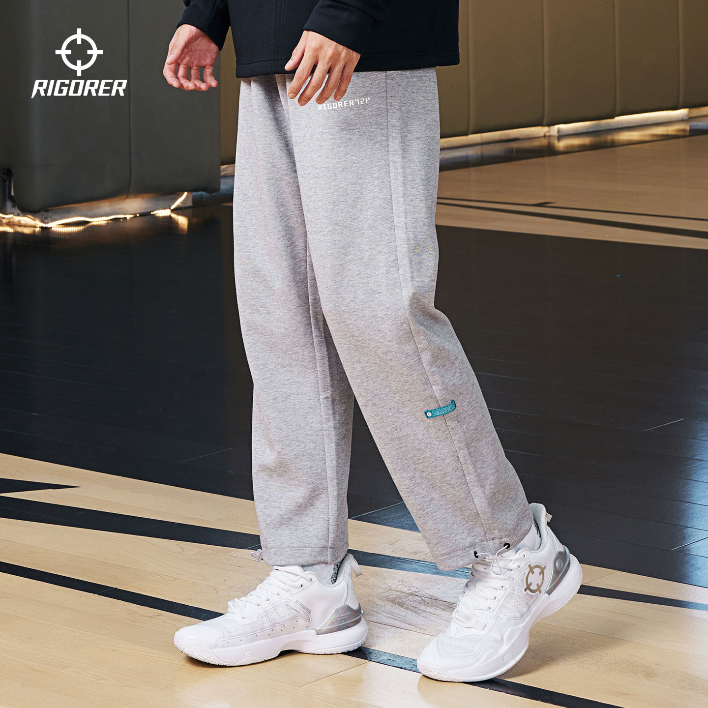 准者运动长裤男士休闲运动裤抽绳裤子束脚宽松直筒裤灰色美式卫裤