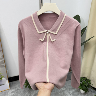 时尚 翻领打底衫 长袖 2025新款 减龄中老年女春秋T恤 针织衫 妈妈秋装