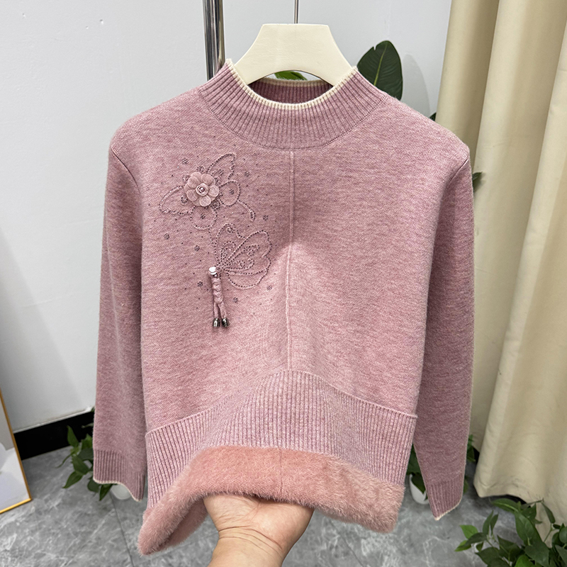 加绒加厚妈妈冬装时尚打底衫毛衣