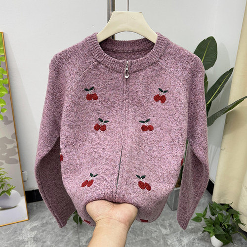 洋气妈妈秋冬季线衣针织外套拉链