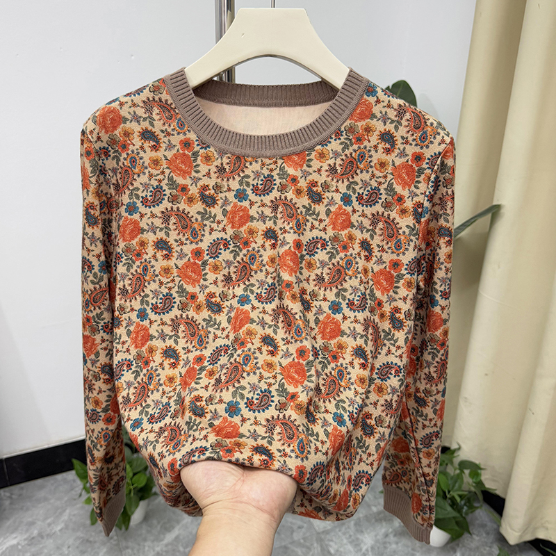时尚妈妈秋装碎花长袖T恤中老年
