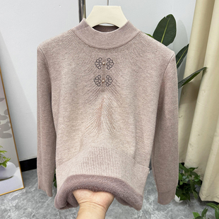 加绒妈妈冬装时尚半高领打底衫加厚婆婆装洋气中老年女士保暖毛衣