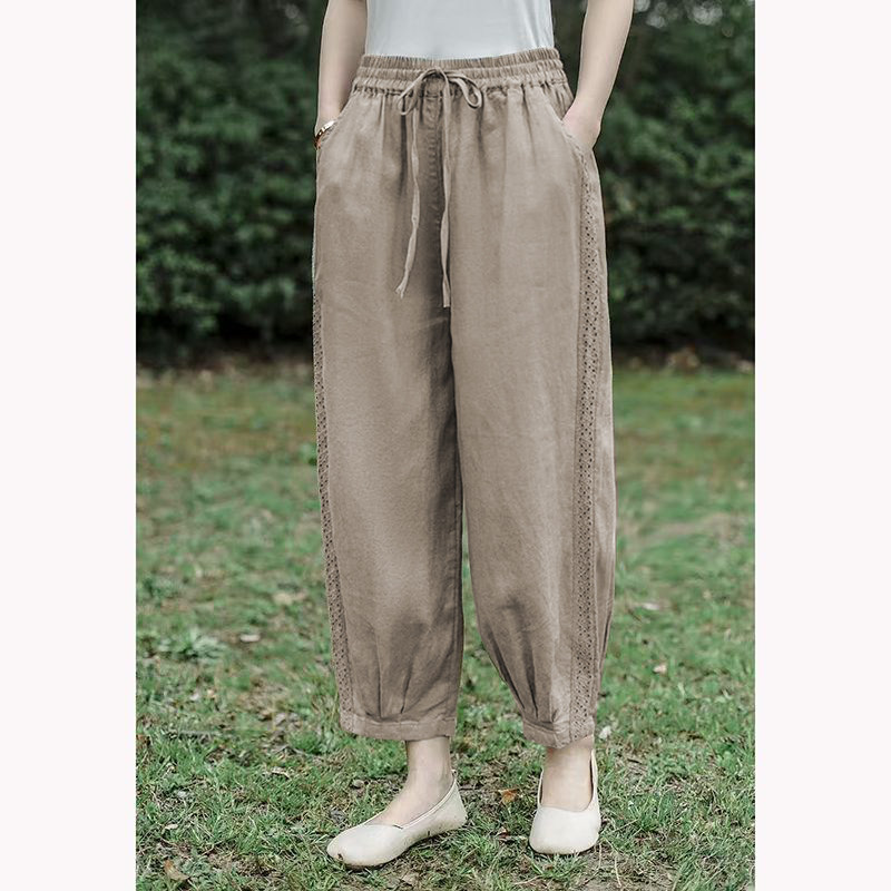 设计感蕾丝拼接棉麻九分灯笼裤女春夏季新款纯棉休闲裤哈伦裤松紧,女装/女士精品,休闲裤,淘宝优惠券,粉丝福利购,淘宝优惠卷