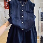 上衣阔腿短裤 背心衬衫 亚麻两件套 搭配一整套女2025夏宽松无袖 夏装