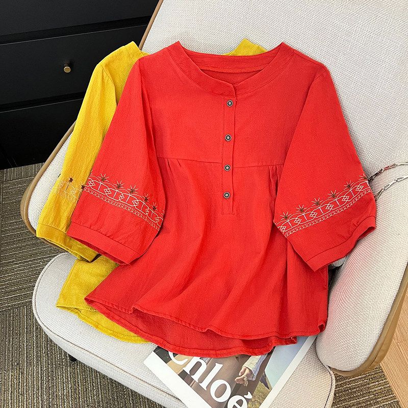 2026夏季新款灯笼袖中袖T恤文艺气质大码女时尚棉麻短袖长袖上衣