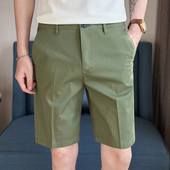 商务休闲中裤 春夏西装 0204w 直筒修身 绿色5分西裤 短裤 男士