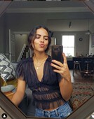 FP原D荷叶边飞袖 大V领半透视 性感迷人极具诱惑力网纱上衣2022夏