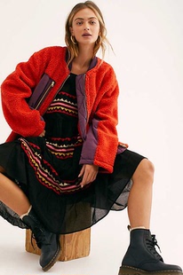 FP原D保暖羊羔绒棒球飞行员机车棉服中长款夹克外套 女冬2023冬季