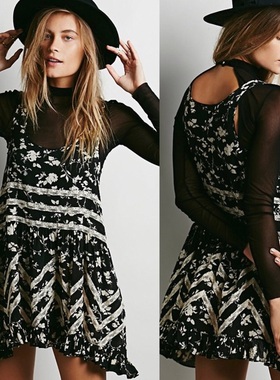FP原D明星同款蕾丝拼接性感显瘦万年百搭混搭两穿裙衫连衣裙