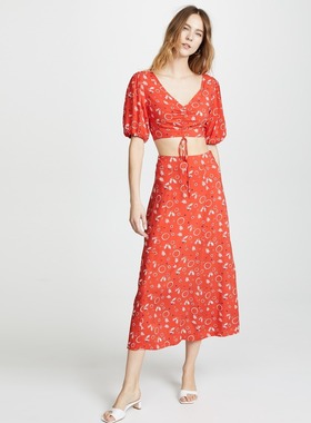 FP原D 黑色棉绸七分袖印花度假轻松拍大片两件套可以分开穿2022夏