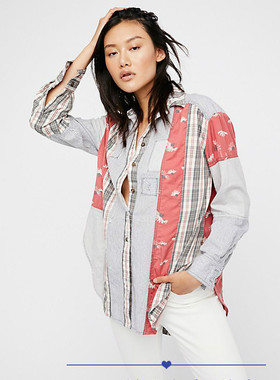 白菜价 FP原D  拼接 补丁波西米亚OVERSIZE条纹宽松衬衫女