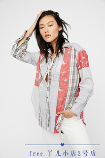 补丁波西米亚OVERSIZE条纹宽松衬衫 拼接 女 FP原D 白菜价