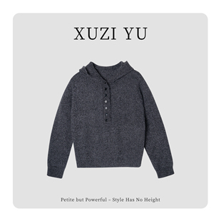 771 针织衫 M82071 YU.小个子定制镂空钩花连帽半排扣套头长袖 XUZI