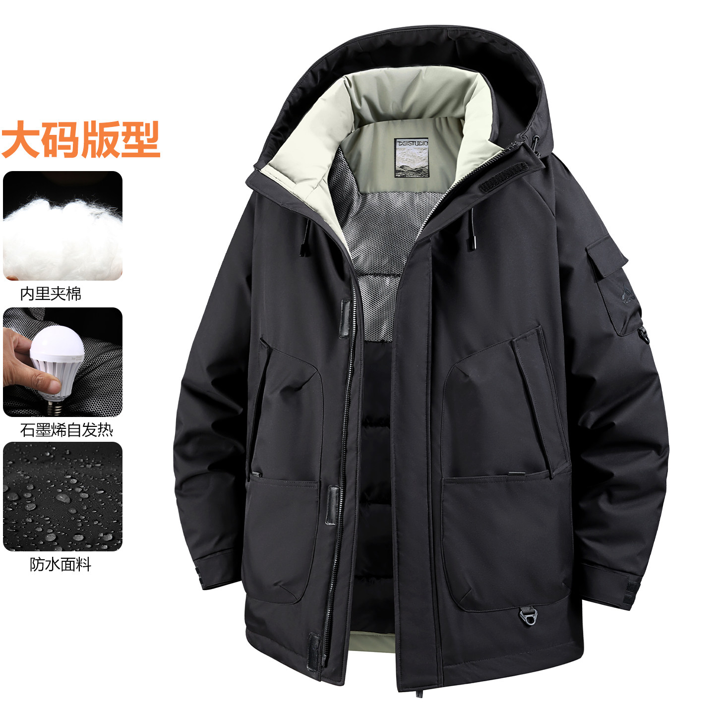 特大码工装棉衣男加肥加大胖子羽绒棉服棉袄加厚宽松冬外套300斤