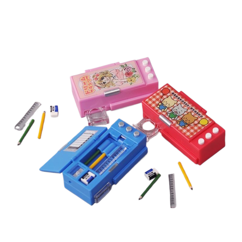娃娃屋迷你文具盒微缩铅笔尺子橡皮模型仿真过家家玩具摆件铅笔盒