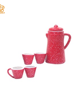 1:12娃娃屋dollhouse迷你食玩微缩模型餐厅道具 红色壶茶杯5件套~