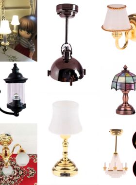 1:12娃娃屋dollhouse迷你小灯模型微缩玩具LED可亮台灯落地灯壁灯