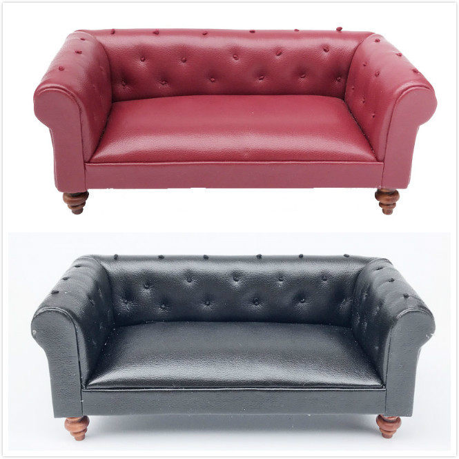 新1:12娃娃屋dollhouse迷你精品家具模型场景 黏土人皮质双人沙发