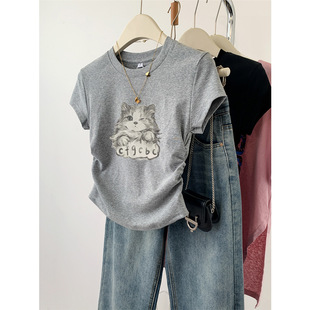 2026新款女装夏季时髦洋气高级设计感遮肚子收腰显瘦短袖t恤上衣