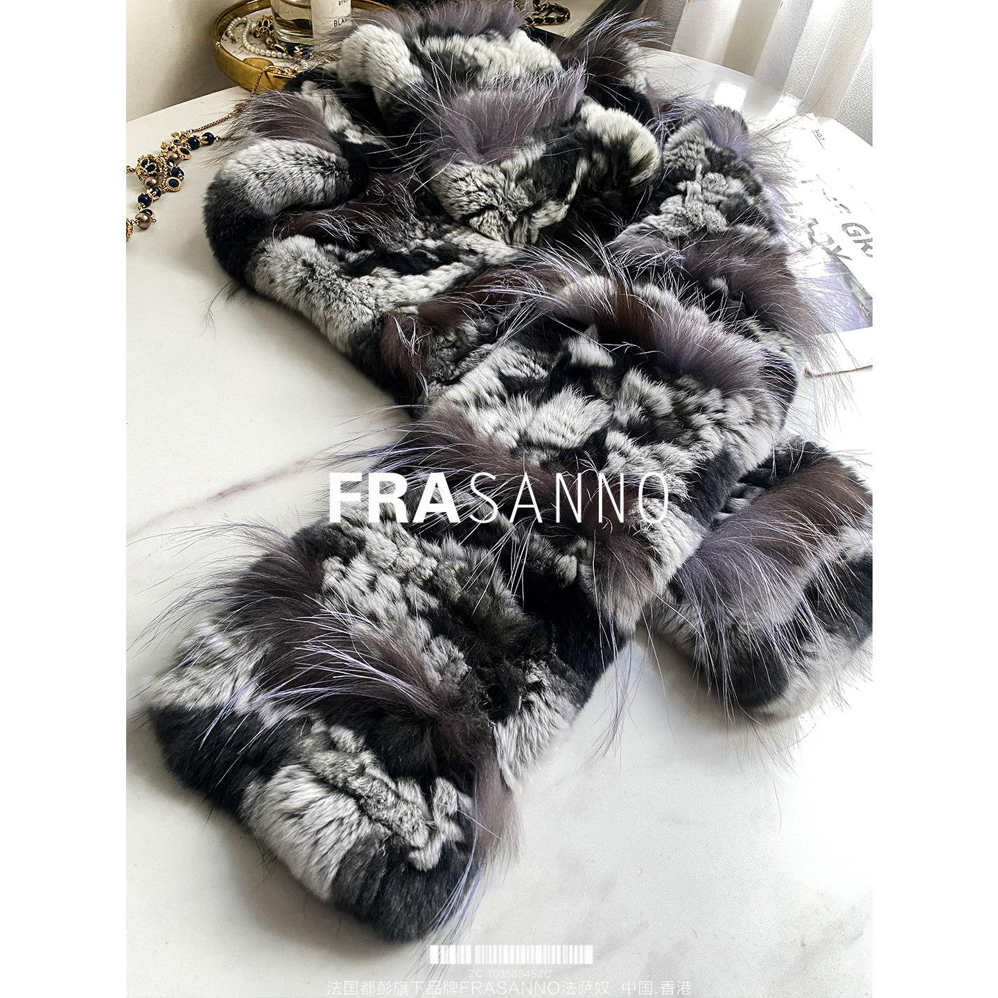 獭兔毛混拼狐狸毛围巾长款