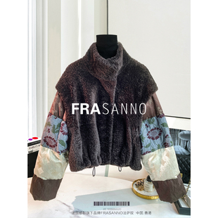 子可拆卸 袖 FRSASANNO设计师款 皮草皮毛一体女外套撞色拼接年轻款
