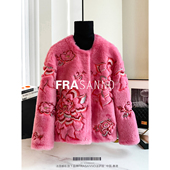 万针重工刺绣拉贡原毛皮毛一体女皮草外套时尚 FRASANNO 美如花