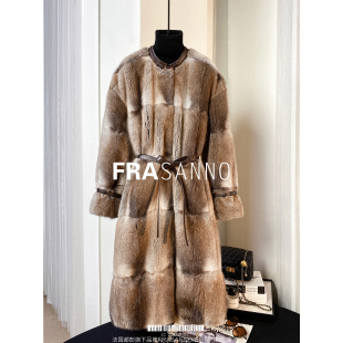 显瘦时尚 进口稀有貂皮草女外套皮毛一体长款 澳大利亚 FRASANNO