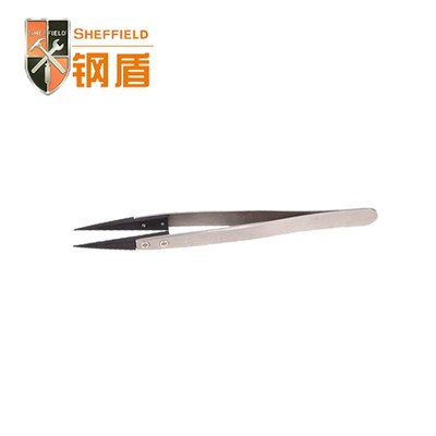 钢盾镊子防静电不锈钢尖头手机维修工具夹碳纤维尖头镊子 S170011