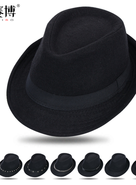黑色爵士帽男女小礼帽遮阳草帽新郎英伦绅士中老年帽子西部牛仔帽