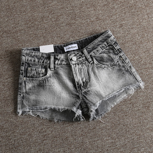 欧美街头潮流复古水洗毛边性感低腰牛仔短裤 女热裤