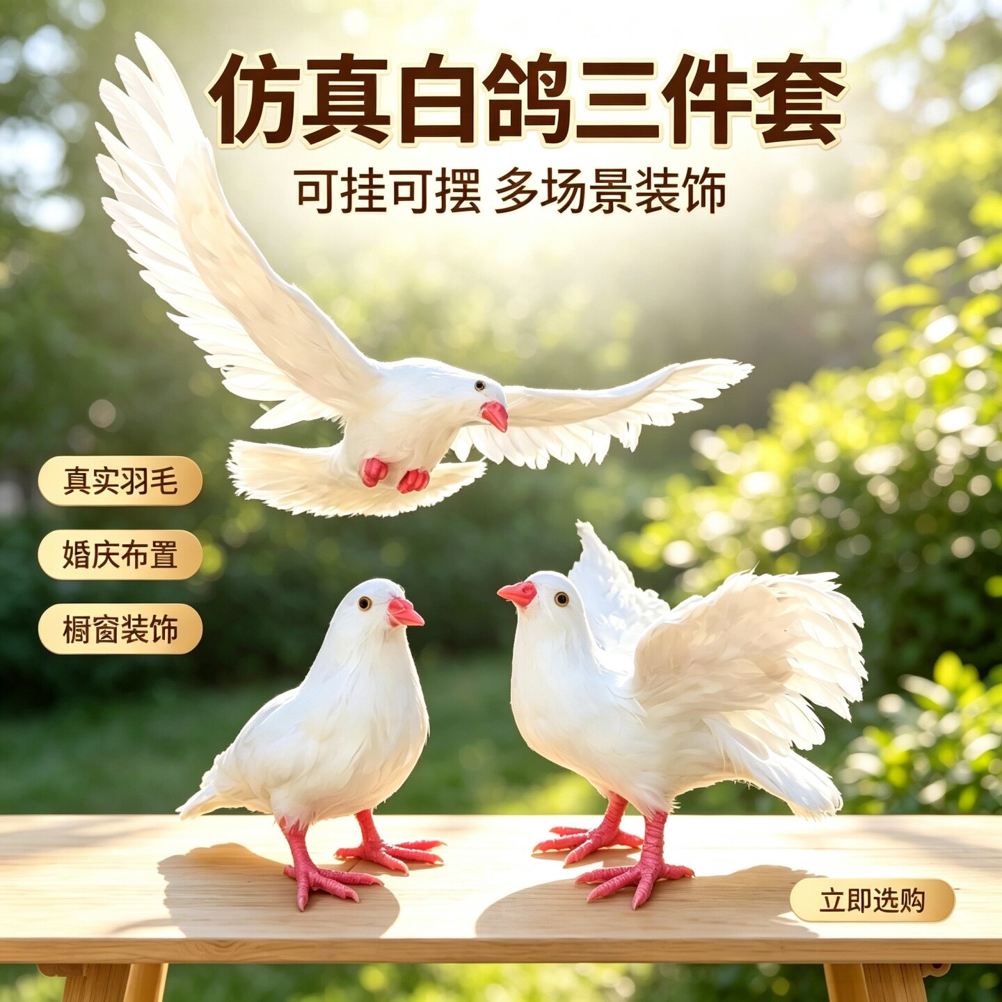 仿真鸽子鸟类标本羽毛动物和平飞翔鸽森林系装饰婚庆摄影创意摆件