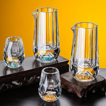 钻石切面金箔分酒器白酒杯套装创意轻奢酒具家用水晶玻璃高档酒壶