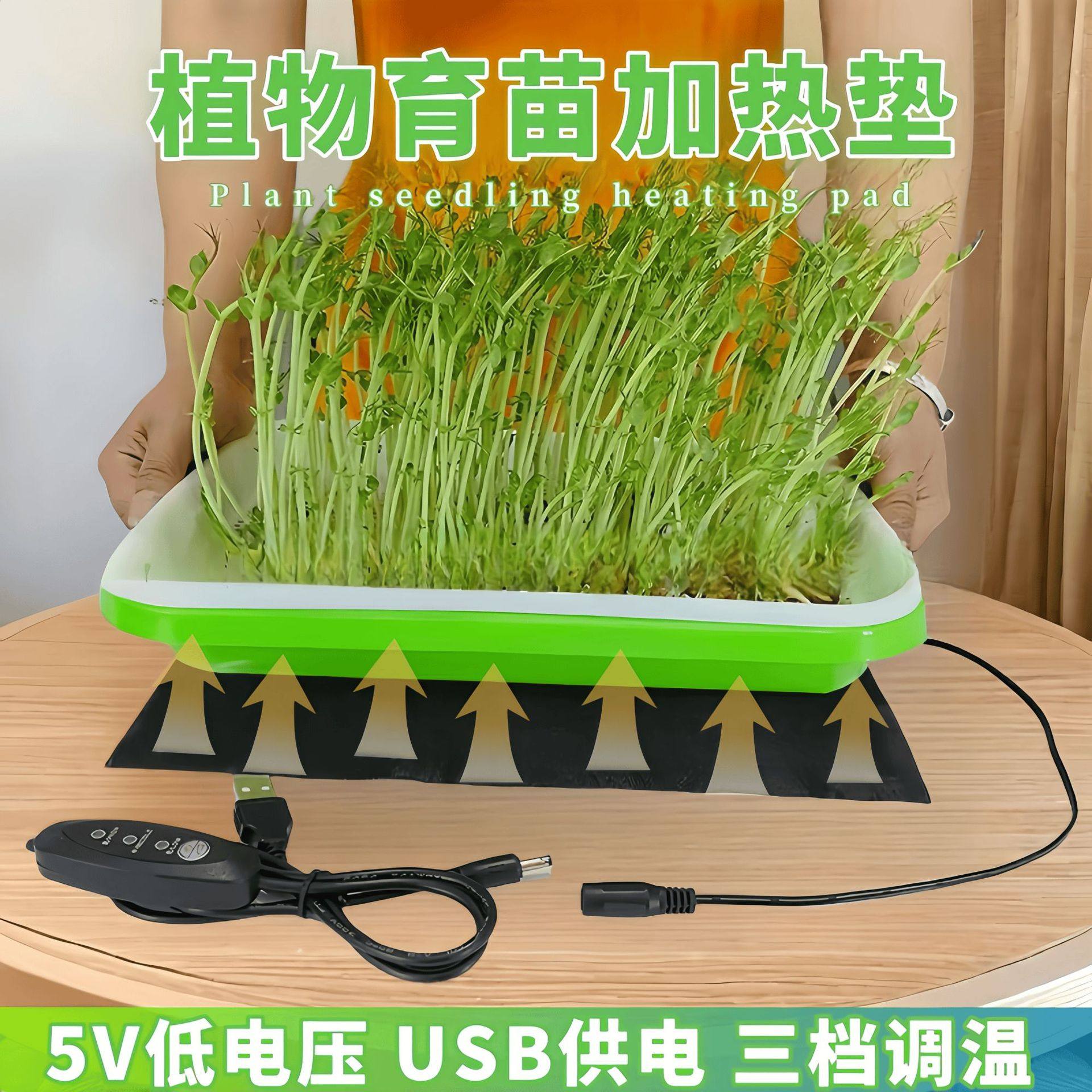 USB三档调温植物育苗加热垫户外培育种子加热片土壤保温发热爬宠