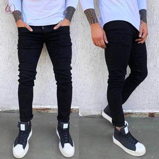 men jeans pants black slim fit mens elastic Leggings牛仔裤男