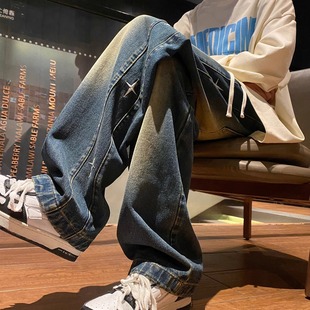 水洗刺绣牛仔裤男直筒Washed Embroidered Jeans for Men pants