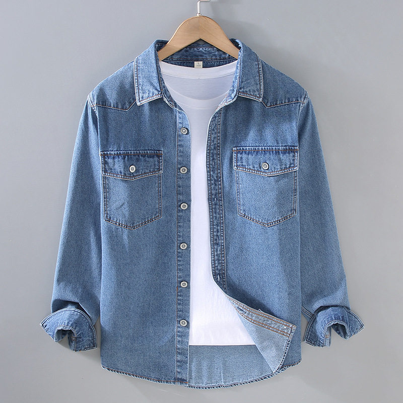 男款薄款新款衬衣外套休闲春秋长袖牛仔衬衫Men's denim shirt图片
