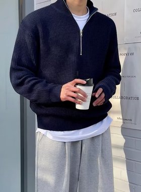 Men's half zip cardigan sweater trendy handsome versatile