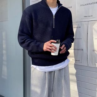 Men's half zip cardigan sweater trendy handsome versatile