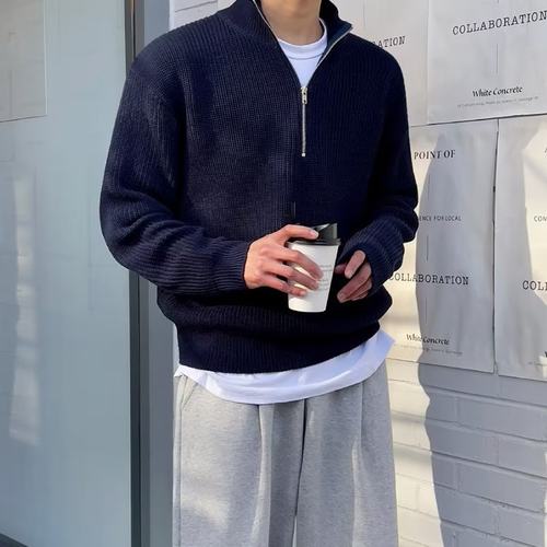 男装半拉链开衫毛衣潮流帅气百搭