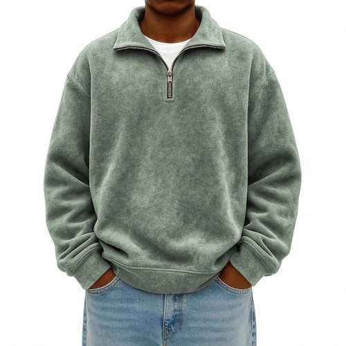 秋冬欧美男士半拉链纯色卫衣休闲宽松翻领卫衣男sweatshirt men