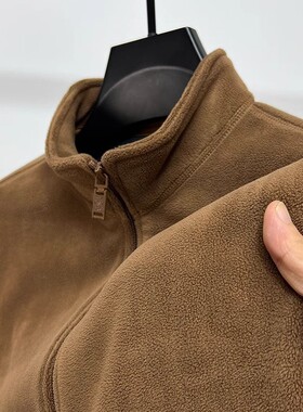 双面摇粒绒纯色开衫卫衣男冬季休闲立领夹克外套Men's sweatshirt