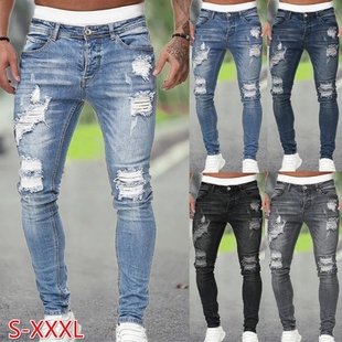 Men Jeans Regular Fit Hole Jean Pants Spring Autumn Streetwe