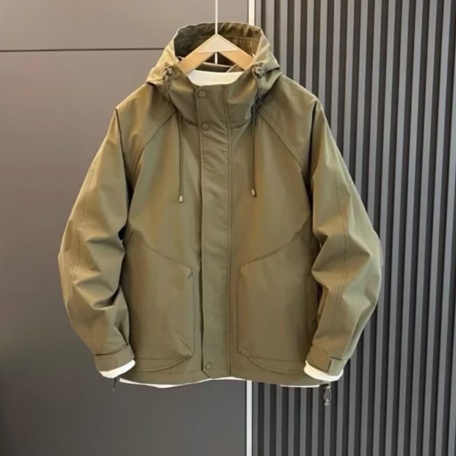 春秋连帽外套男潮休闲百搭工装夹克时尚纯色简约jacket men coat图片