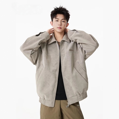 American retro leather jacket men's casual loose workwear