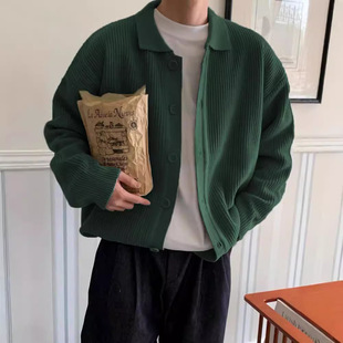 Korean style retro stand collar cardigan sweater men women