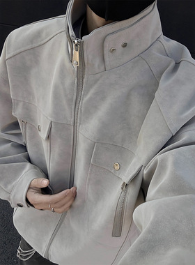 PU leather jacket men's autumn and winter American retro