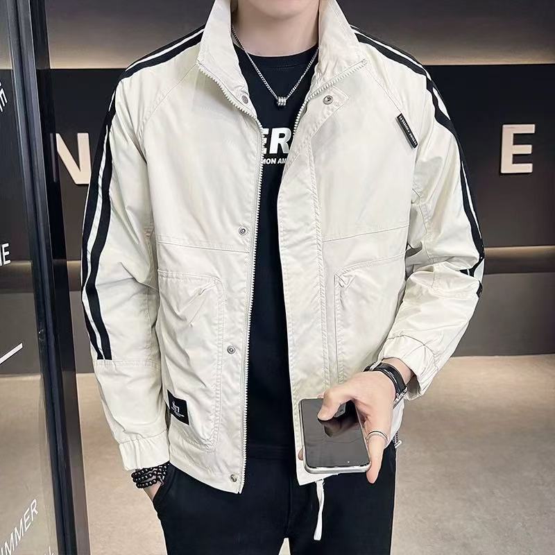 韩版条纹都市休闲男夹克春秋季拉链时尚外套上衣jacket men coat图片